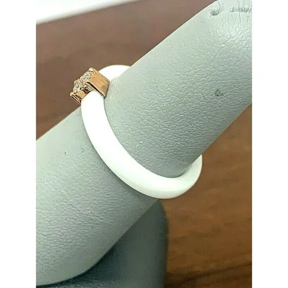 Engagement Promise Ring Diamond Rose Tone Sterling Silver White Ceramic … - Picture 5 of 11